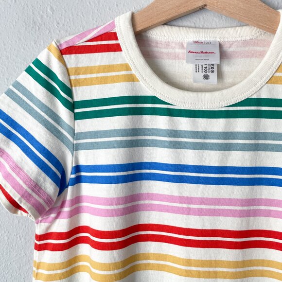 Hanna Andersson Print T-Shirt Dress Rainbow Stripes 8 (130) - Picture 4 of 9